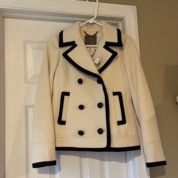 NWT J. Crew Cream Navy Tipped Wool Nello Gori Peacoat, Size 00 - Picture 5 of 6